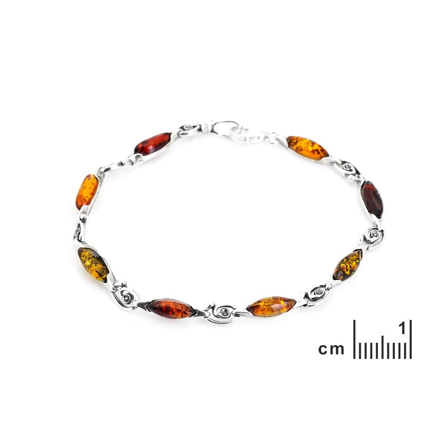 Bracelet fines navettes d'ambre multicolore en argent 925 vieilli – vue 2