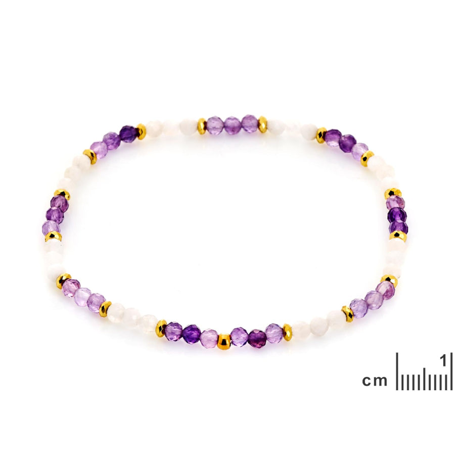Bracelet élastique améthystes et pierre de lune en acier inoxydable doré – vue 2