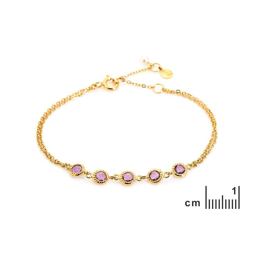 Bracelet améthystes rondes 4 et 3 mm serti clos en argent 925 doré – vue 2