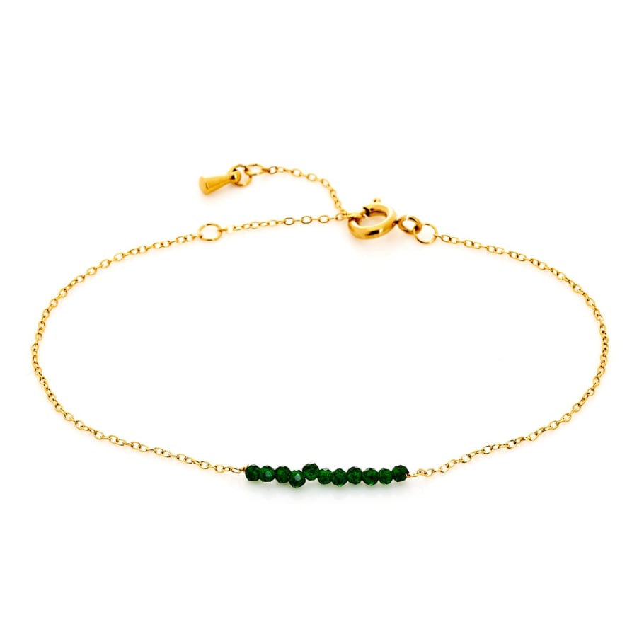 Bracelet fin grès vert irrégulier en acier inoxydable doré