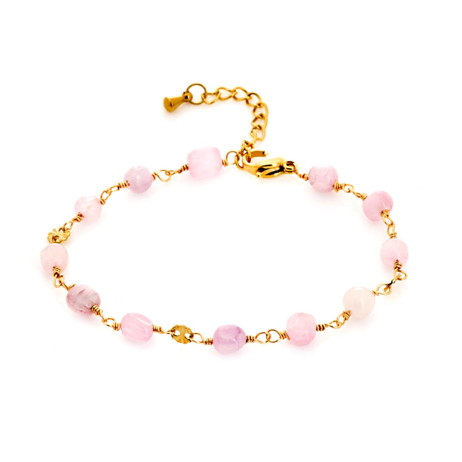 Bracelet lépidolite violette irrégulière en acier inoxydable doré