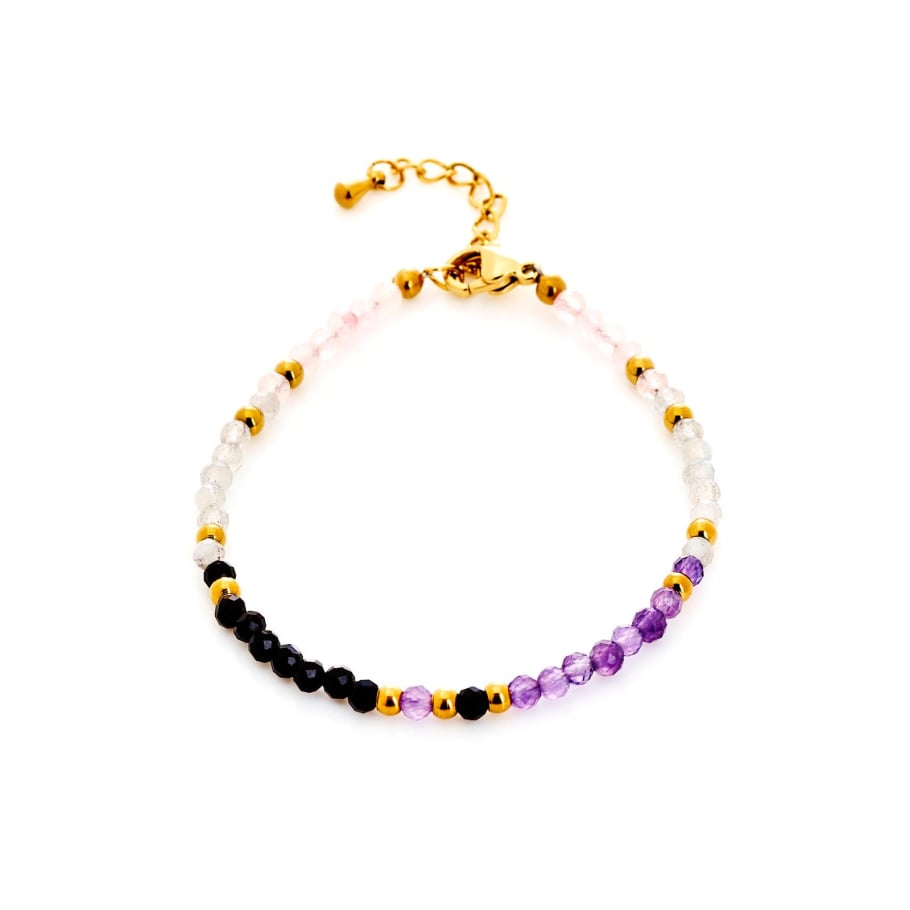 Bracelet pierres irrégulières multicolores ton or en acier inoxydable doré