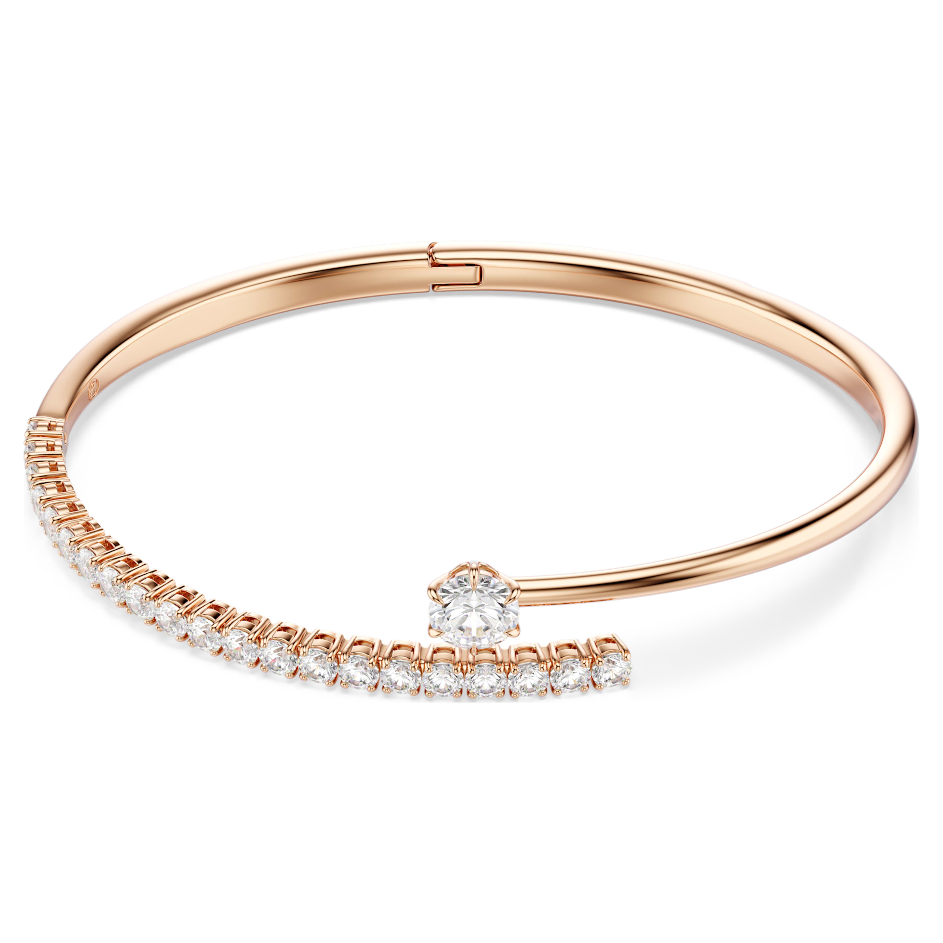 Bracelet Jonc Swarovski - Matrix Crash - Ouvert - Blanc & Doré Rosé (M)