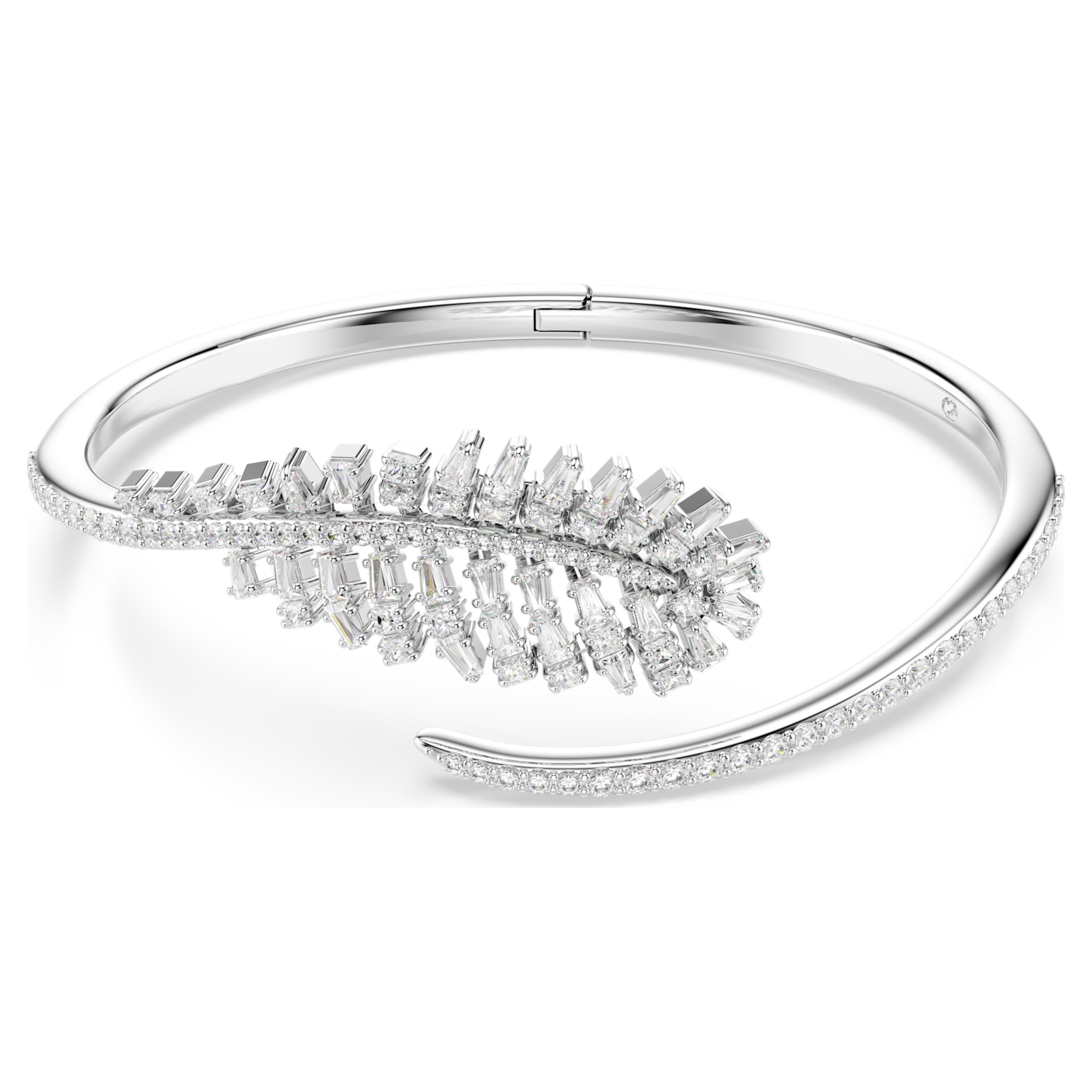 Bracciale rigido Swarovski - Piuma di Vienna - Bianco e argento (L)
