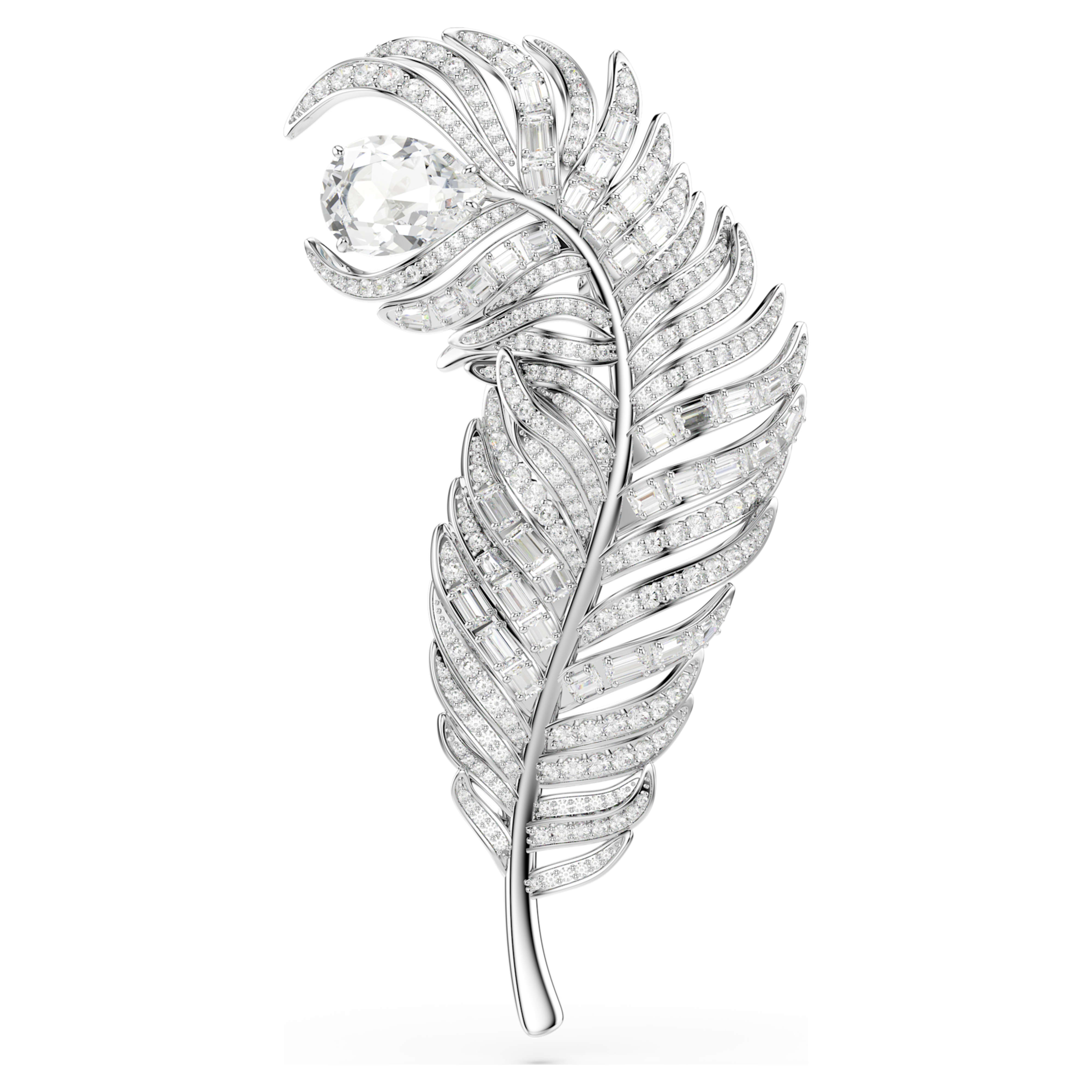 Broche Swarovski - Vienna Feather - Blanc & Argenté