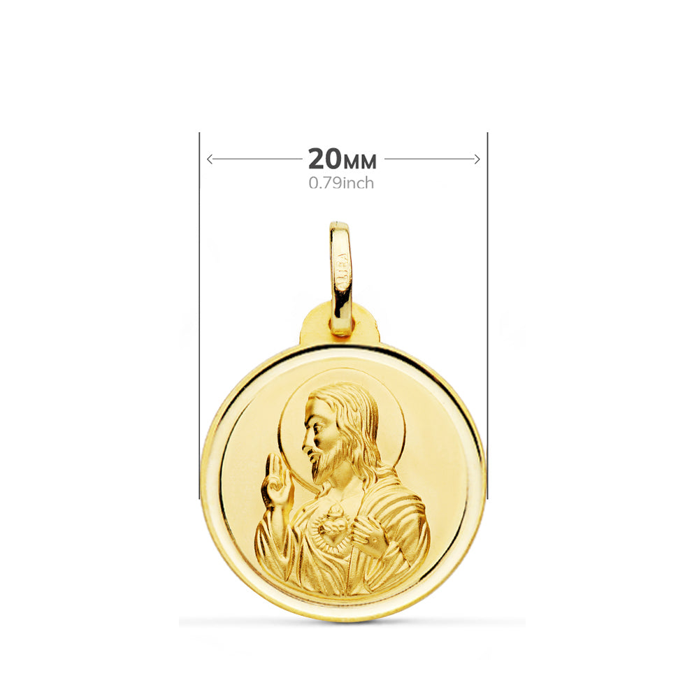 Escapulario Oro Amarillo 18K Bisel Virgen Del Carmen Corazón de Jesús 20 mm