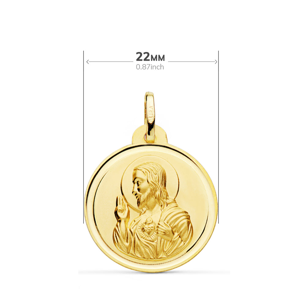 Escapulario Oro Amarillo 18K Bisel Virgen Del Carmen Corazón de Jesús 22 mm