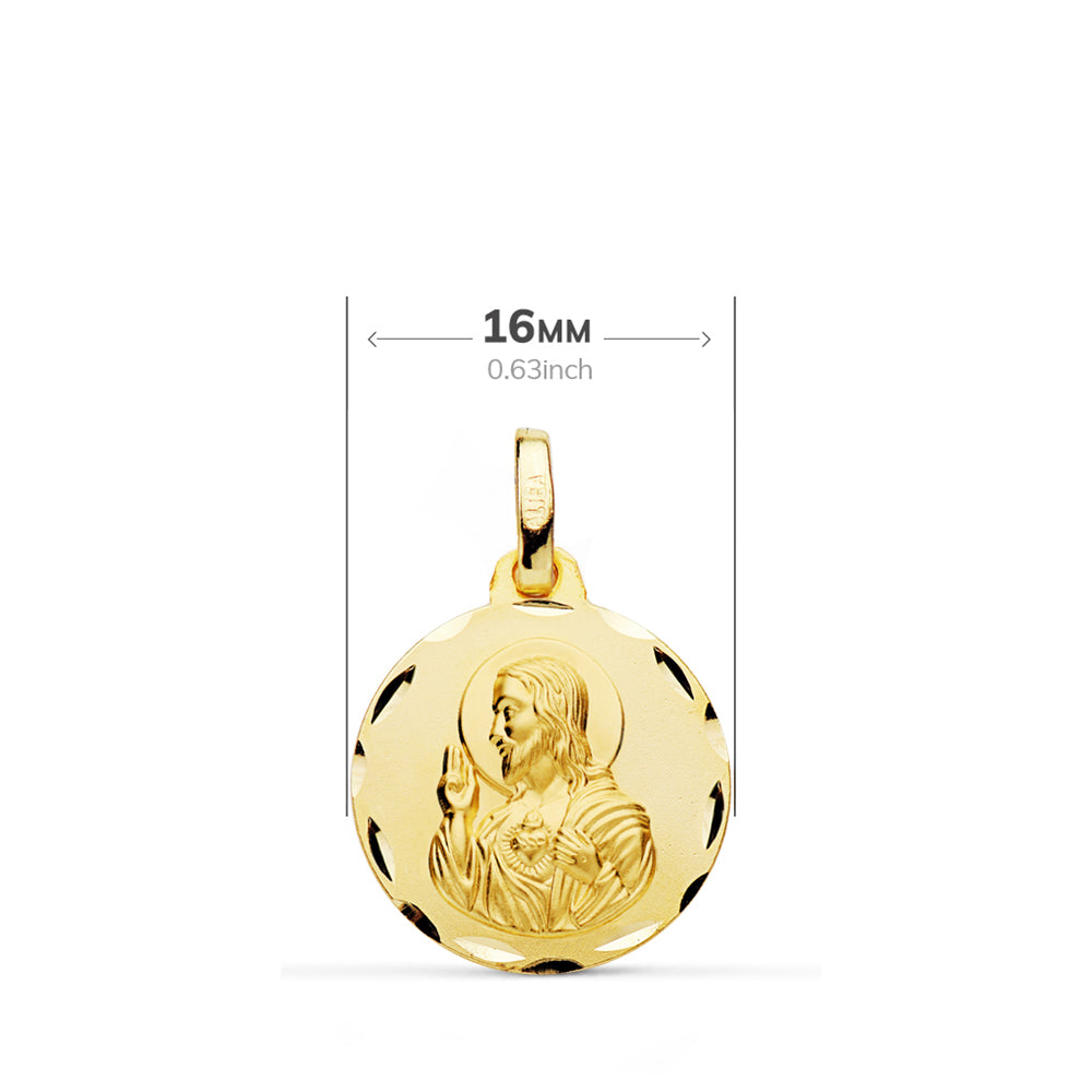9K Médaille Scapulaire Vierge du Mont Carmel et Sacré Coeur de Jésus 16MM