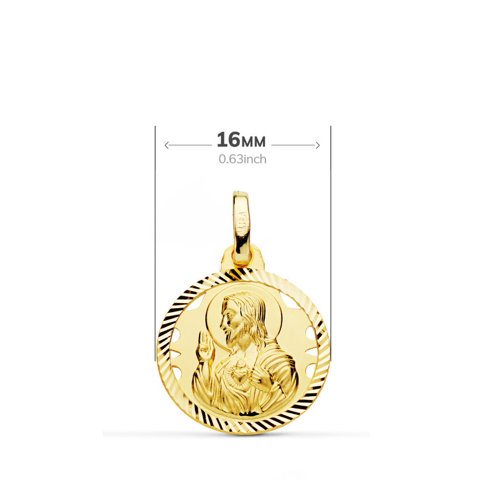 Hélice Ouverte Scapulaire Or Jaune 18 Carats Vierge Carmen et C?ur de Jésus 16 mm