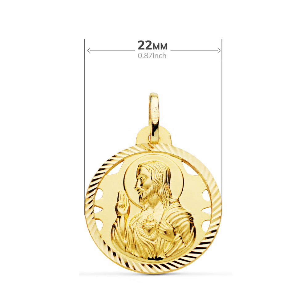 Hélice Opélopée Scapular Or Jaune 18K Vierge Carmen et C?ur de Jésus 22 mm