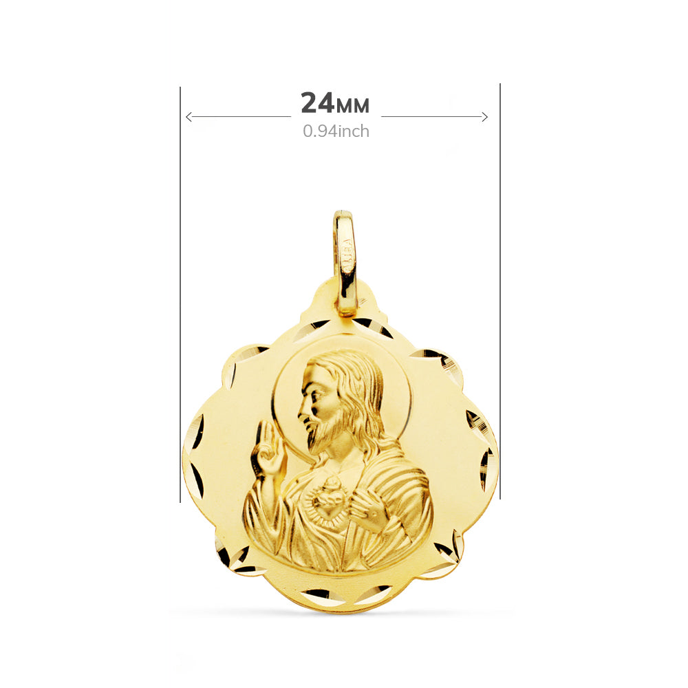 Medalha Escapulária da Virgem do Carmo e do Sagrado Coração 18K 24 mm