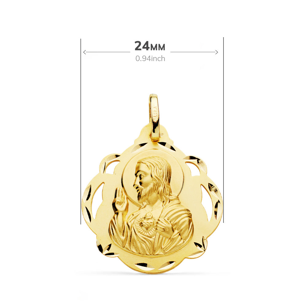 18K Médaille Scapulaire Vierge du Mont Carmel et Sacré Coeur de Jésus 24 mm