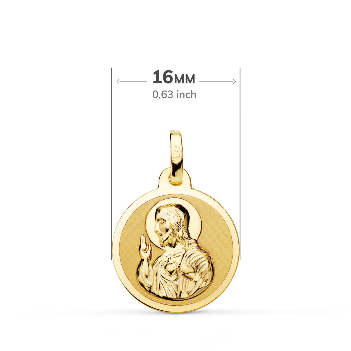 Scapulaire en Or Jaune 9K Vierge du Carmen et Coeur de Jésus 16 mm