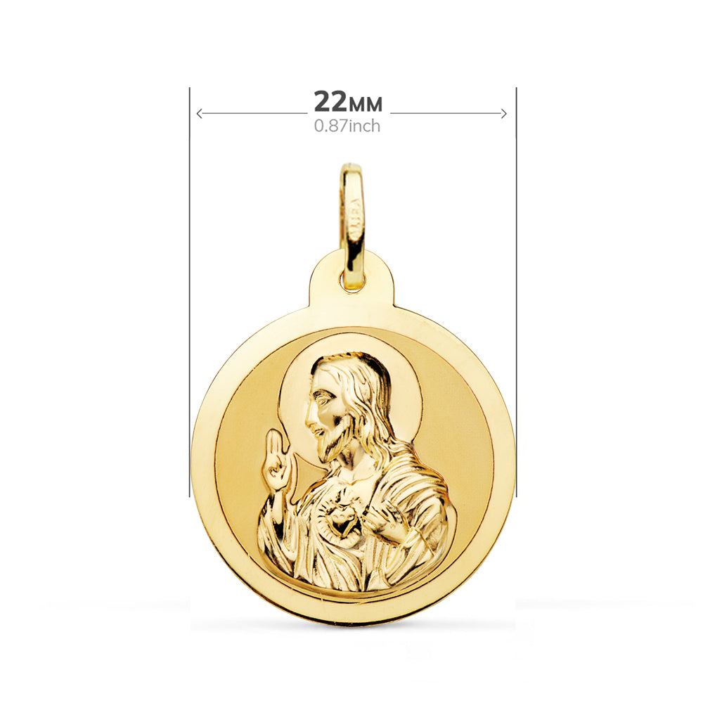 Scapulaire Vierge du Carmen et C?ur de Jésus en Or Jaune Brillant 18K 22 mm