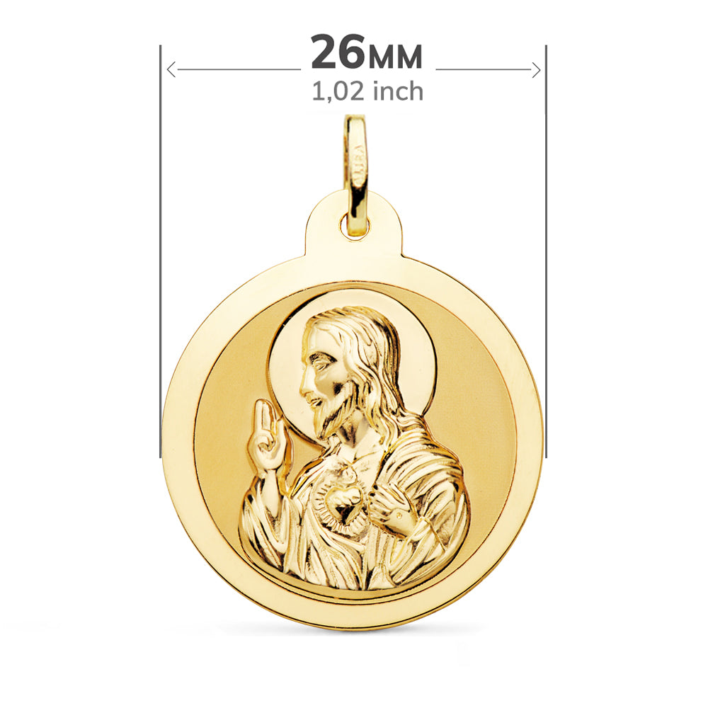 Escapulário da Virgem de Carmen e Coração de Jesus em Ouro Amarelo 18K Brilhante 26 mm