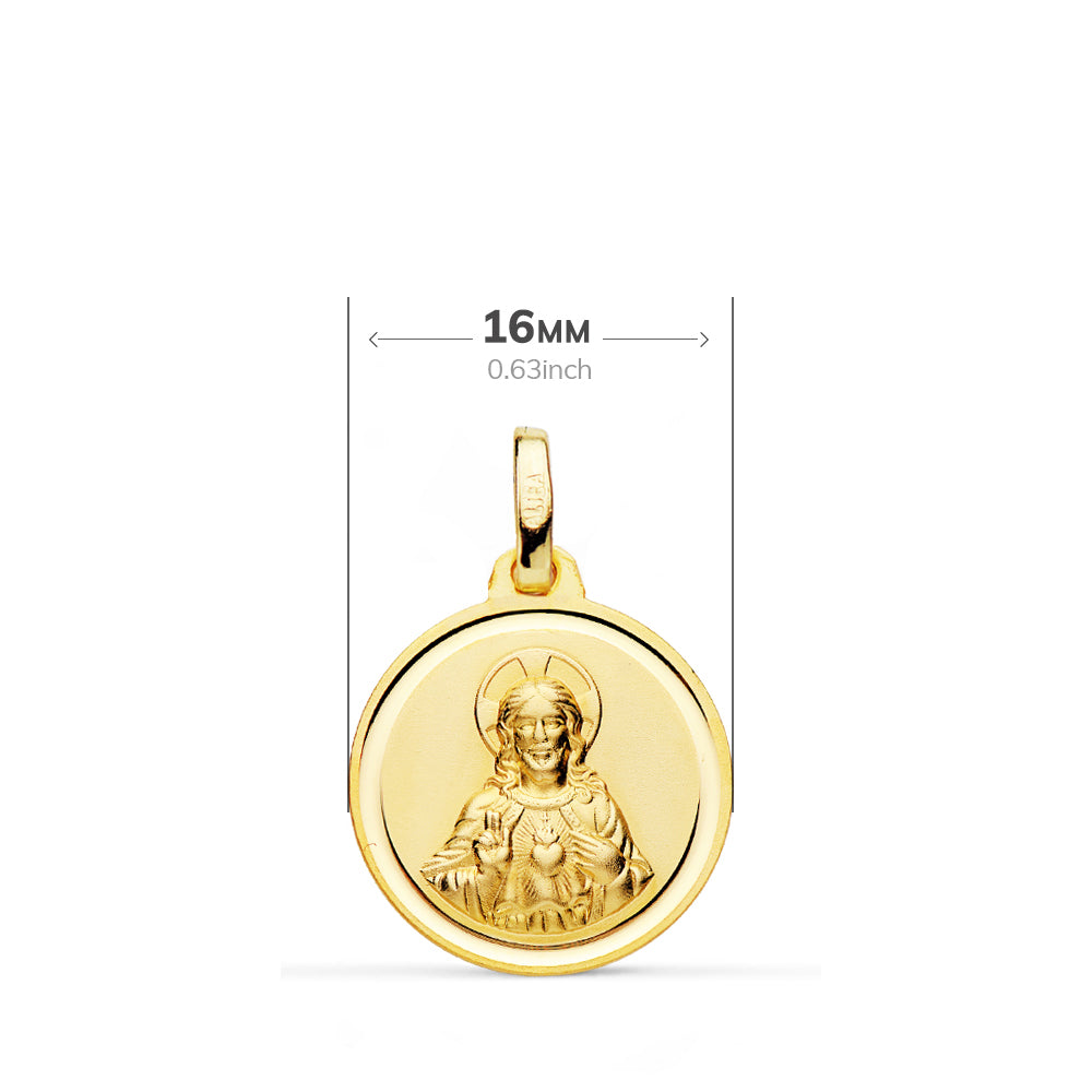 18K Médaille Scapulaire Vierge du Mont Carmel et Sacré Coeur de Jésus 16MM