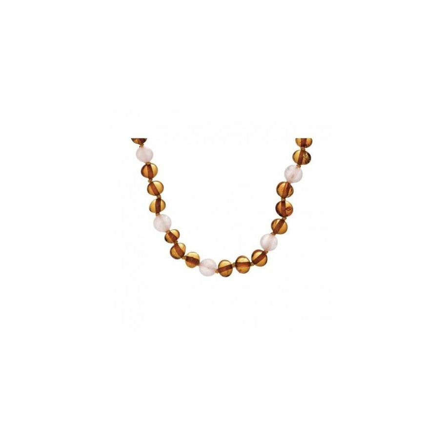 Collier ambre et quartz rose 60 cm en ambre naturel
