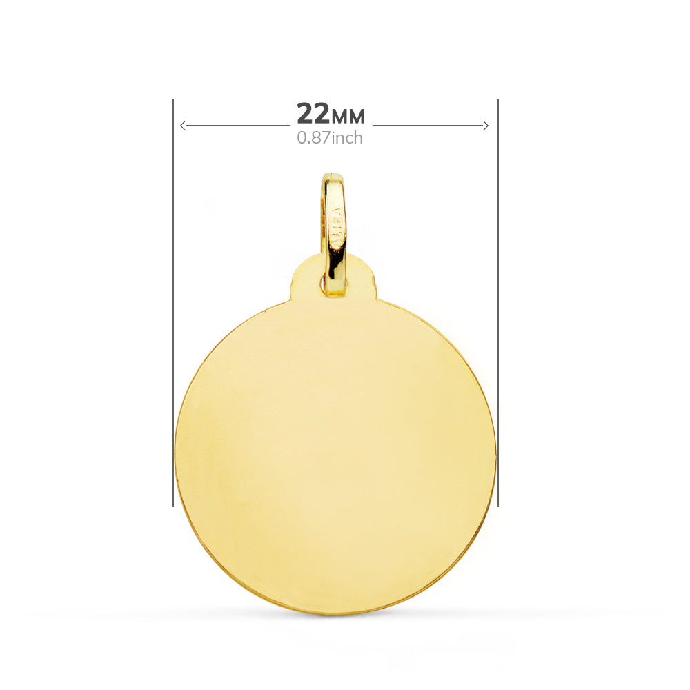18K Médaille Biseautée Vierge Marie (regina Caelorum) en Or Jaune 22MM