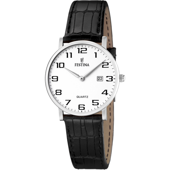 Dameshorloge Festina CLASSICS F16477/1 – leren band met witte wijzerplaat – vooraanzicht