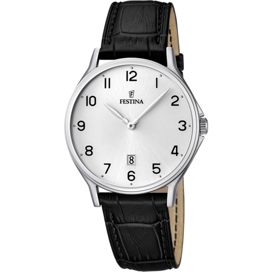 Heren horloge Festina CLASSICS F16745/1 – zilveren leren band met wijzerplaat – vooraanzicht