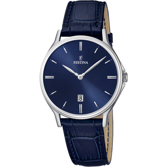 Heren horloge Festina CLASSICS F16745/3 – marineblauwe leren band met wijzerplaat – vooraanzicht
