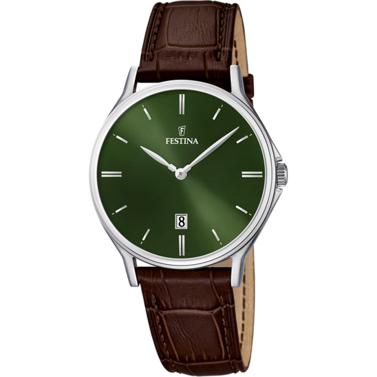 Heren horloge Festina CLASSICS F16745/6 – leren band met groene wijzerplaat – vooraanzicht