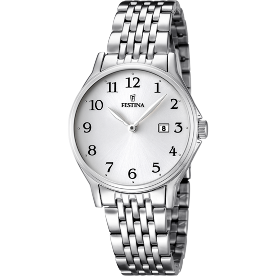 Damklocka Festina CLASSICS F16748/1 – vit urtavla stålarmband – framifrån