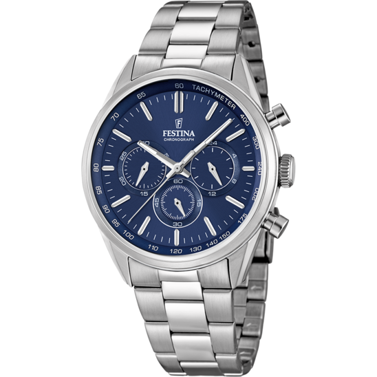 Herrklocka Festina TIDLÖS KRONOGRAF F16820/2 – blått stålarmband med urtavla – framifrån
