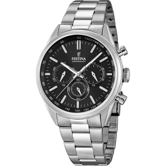 Herrklocka Festina TIDLÖS KRONOGRAF F16820/4 – svart stålarmband med urtavla – framifrån