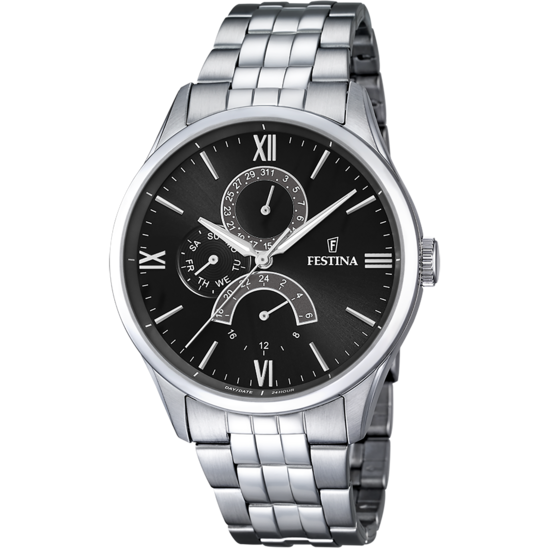 Herreklokke Festina MULTIFUNKSJON F16822/4 – armbånd i sort urskive – sett forfra