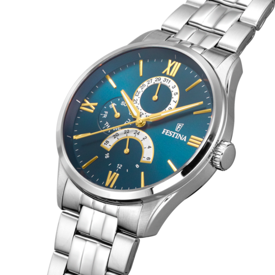 Herreklokke Festina MULTIFUNCTION F16822/A – blått stålarmbånd – profilvisning