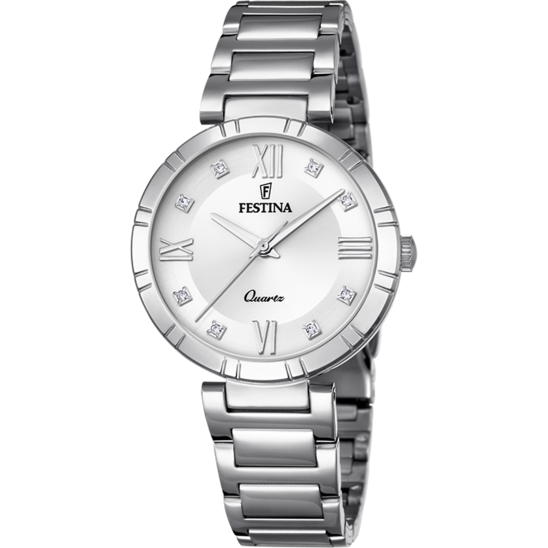 Montre femme Festina MADEMOISELLE F16936/A – cadran blanc bracelet acier – vue de face