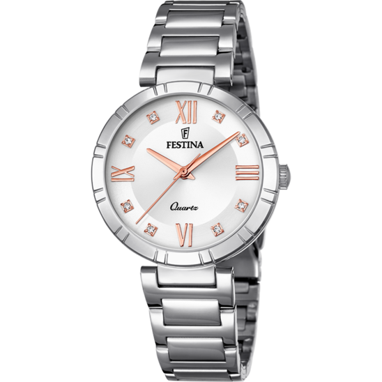 Montre femme Festina MADEMOISELLE F16936/B – cadran argenté bracelet acier – vue de face
