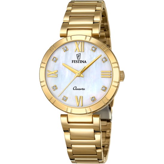 Montre femme Festina MADEMOISELLE F16938/2 – cadran nacré bracelet acier doré – vue de face