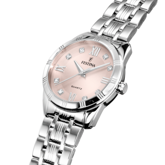 Montre femme Festina MADEMOISELLE F16940/C – cadran rose bracelet acier – vue de profil