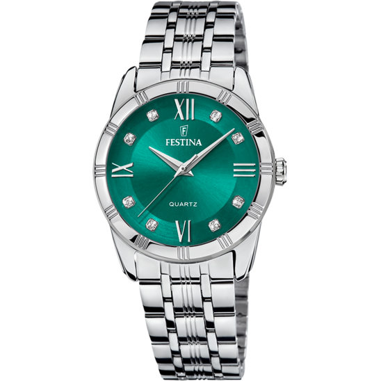 Montre femme Festina MADEMOISELLE F16940/F – cadran vert bracelet acier – vue de face