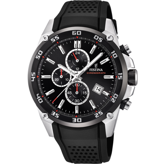 Montre homme Festina THE ORIGINALS F20330/5 – cadran noir bracelet caoutchouc – vue de face