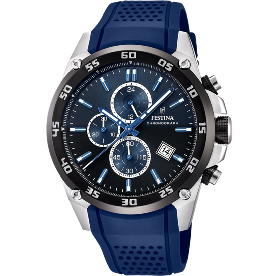 Montre homme Festina THE ORIGINALS F20330/A – cadran noir et bleu bracelet plastique – vue de face