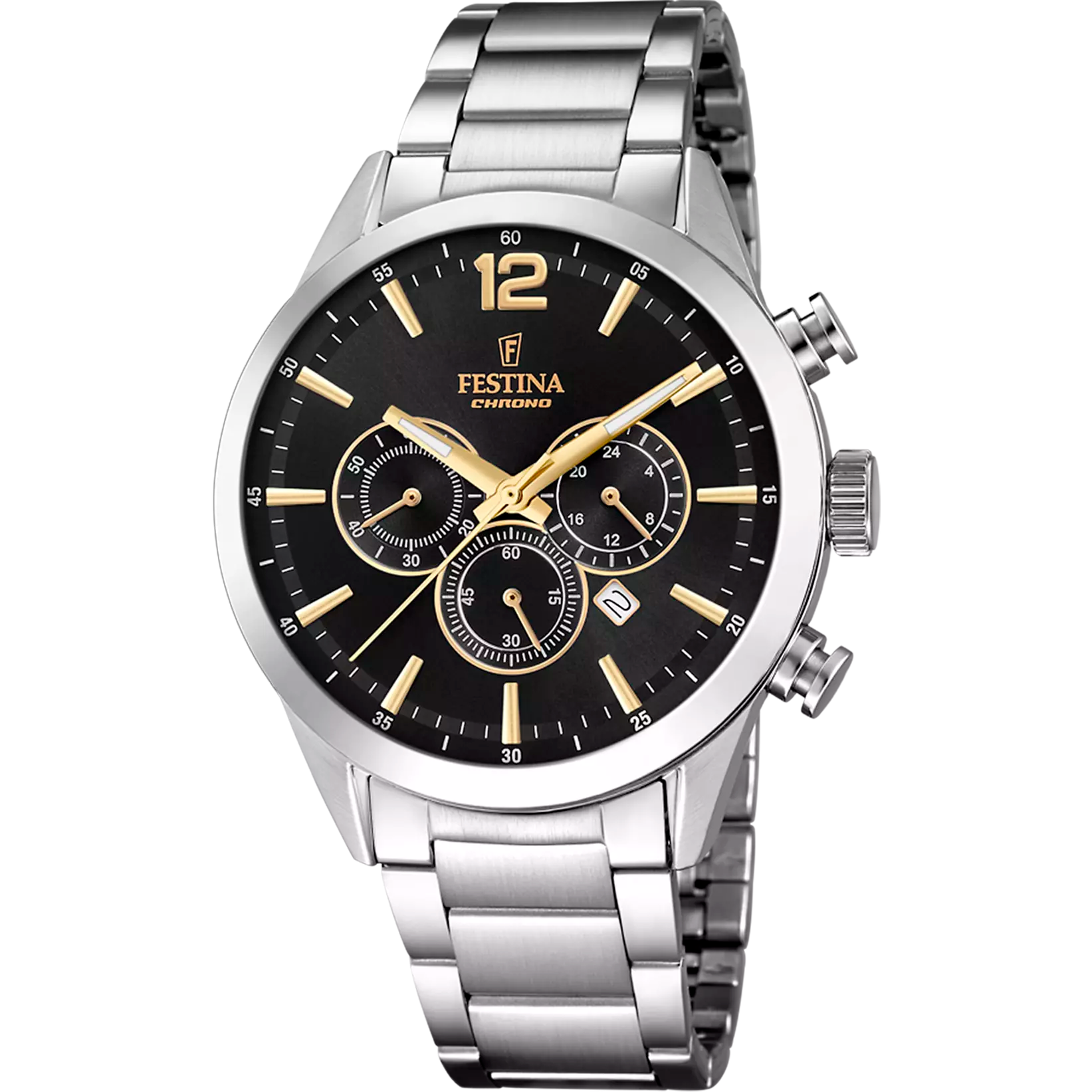 Montre homme Festina TIMELESS CHRONOGRAPH F20343/4 – cadran noir bracelet acier – vue de face