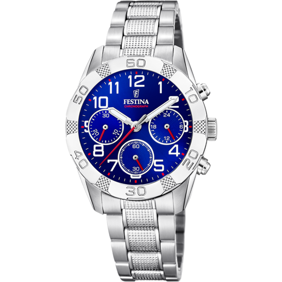 Kinderhorloge Festina JUNIOR F20345/2 – stalen band met blauwe wijzerplaat – vooraanzicht