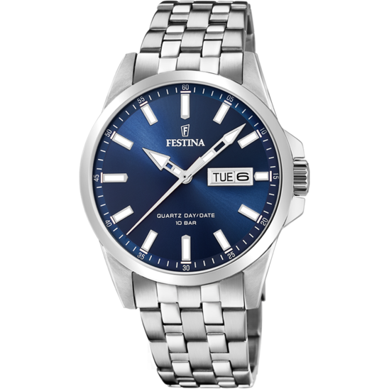 Heren horloge Festina CLASSICS F20357/3 – stalen band met blauwe wijzerplaat – vooraanzicht