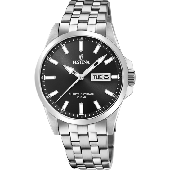 Heren horloge Festina CLASSICS F20357/4 – stalen band met zwarte wijzerplaat – vooraanzicht