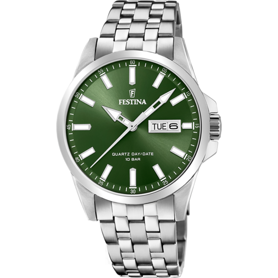 Heren horloge Festina CLASSICS F20357/5 – stalen band met groene wijzerplaat – vooraanzicht