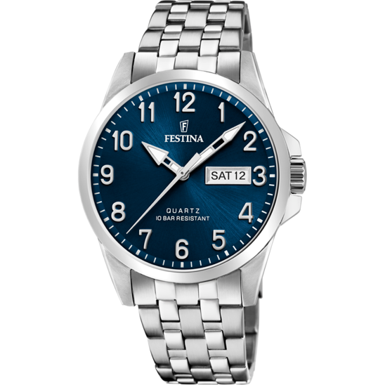 Heren horloge Festina CLASSICS F20357/C – marineblauwe stalen band met wijzerplaat – vooraanzicht