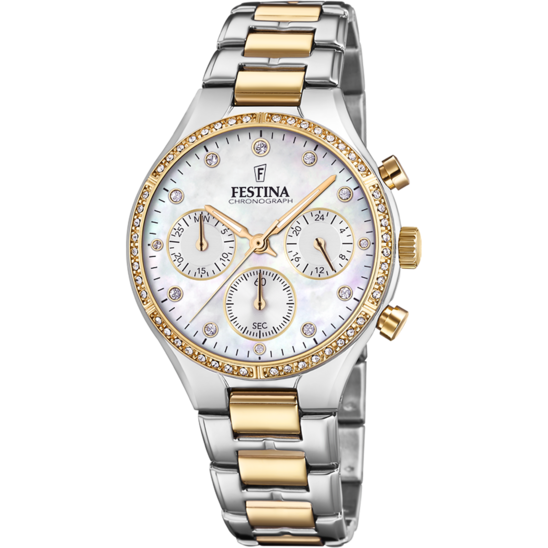 Dameur Festina KÆRESTE F20402/1 – urskive perlefarvet stålarmbånd – set forfra