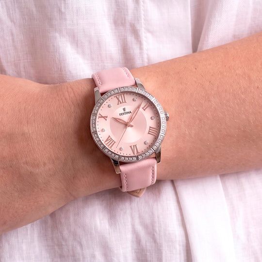 Damklocka Festina BOYFRIEND F20412/2 – läderrem i rosa urtavla – serie