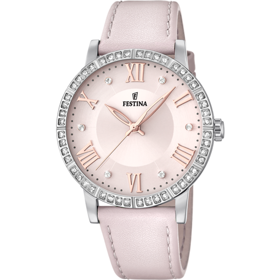 Damklocka Festina BOYFRIEND F20412/2 – rosa läderrem med urtavla – framifrån