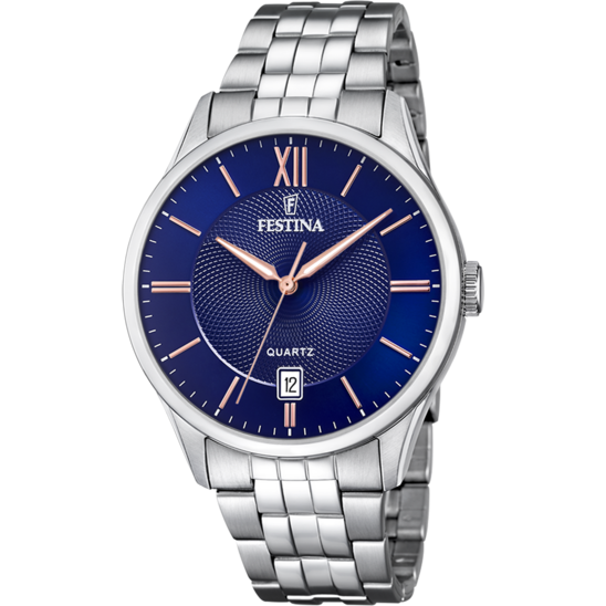 Herrklocka Festina CLASSICS F20425/5 – blått stålarmband – framifrån