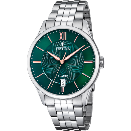 Herrklocka Festina CLASSICS F20425/7 – grön urtavla stålarmband – framifrån