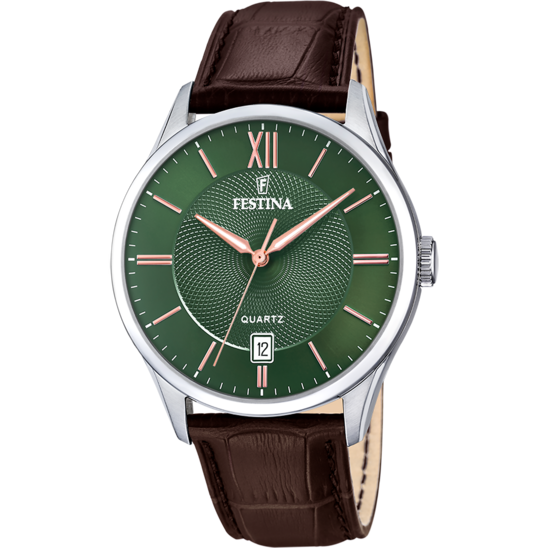 Herrklocka Festina CLASSICS F20426/8 – läderrem med grön urtavla – framifrån